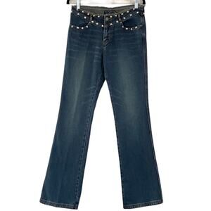 Vintage Y2K YOYO Low Waist Bootcut Studded Raw Waistband Jeans Medium Wash